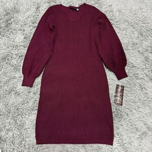 Nina Leonard Sweater V-Neck Dress “Deep Wine” Size Small NWT